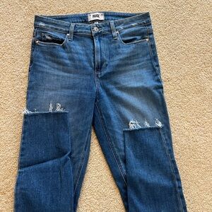 PAIGE Hoxton Ankle Distressed Dark Blue Jeans
